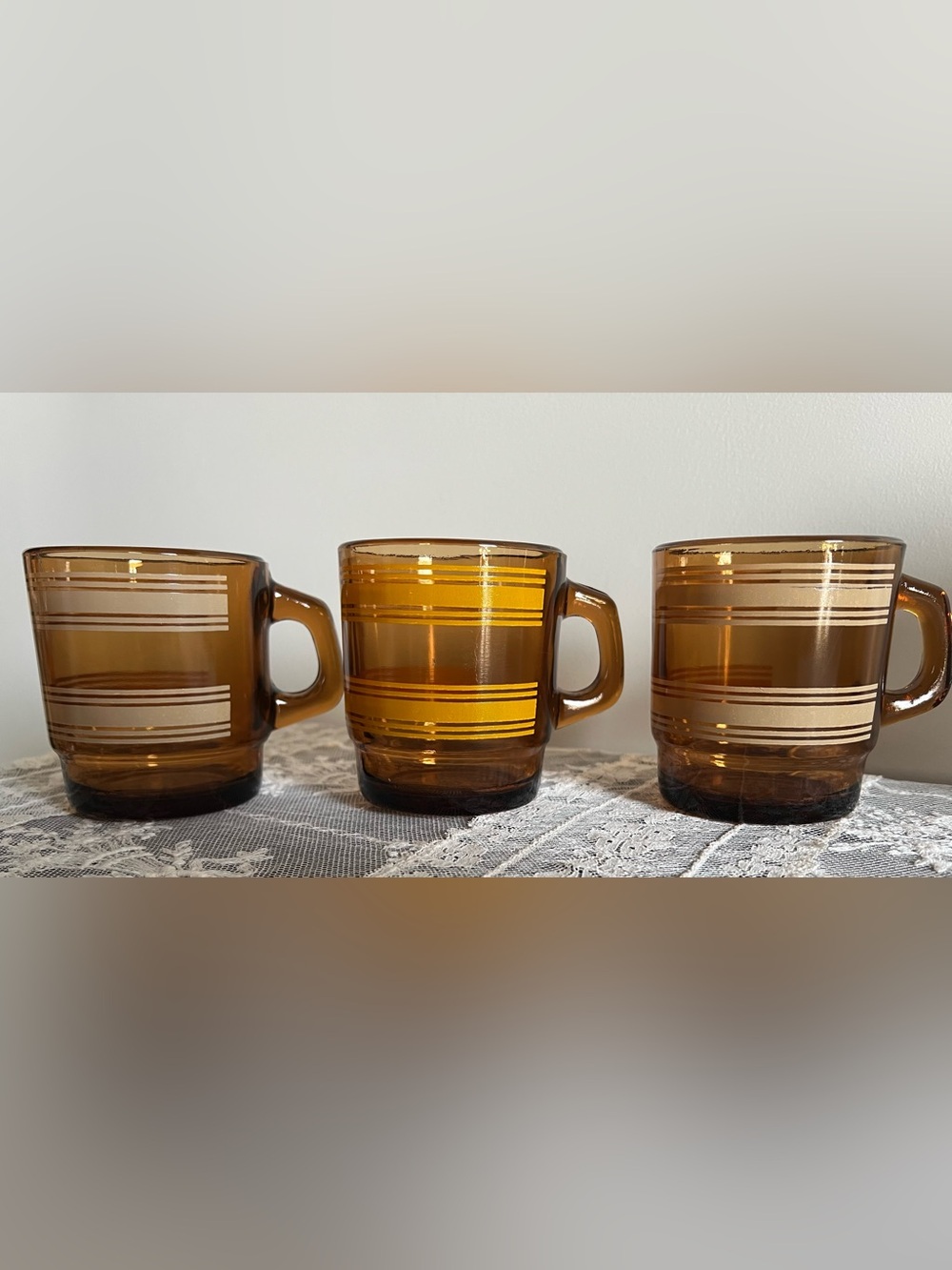 Vintage Anchor Hocking Amber Glass Mugs